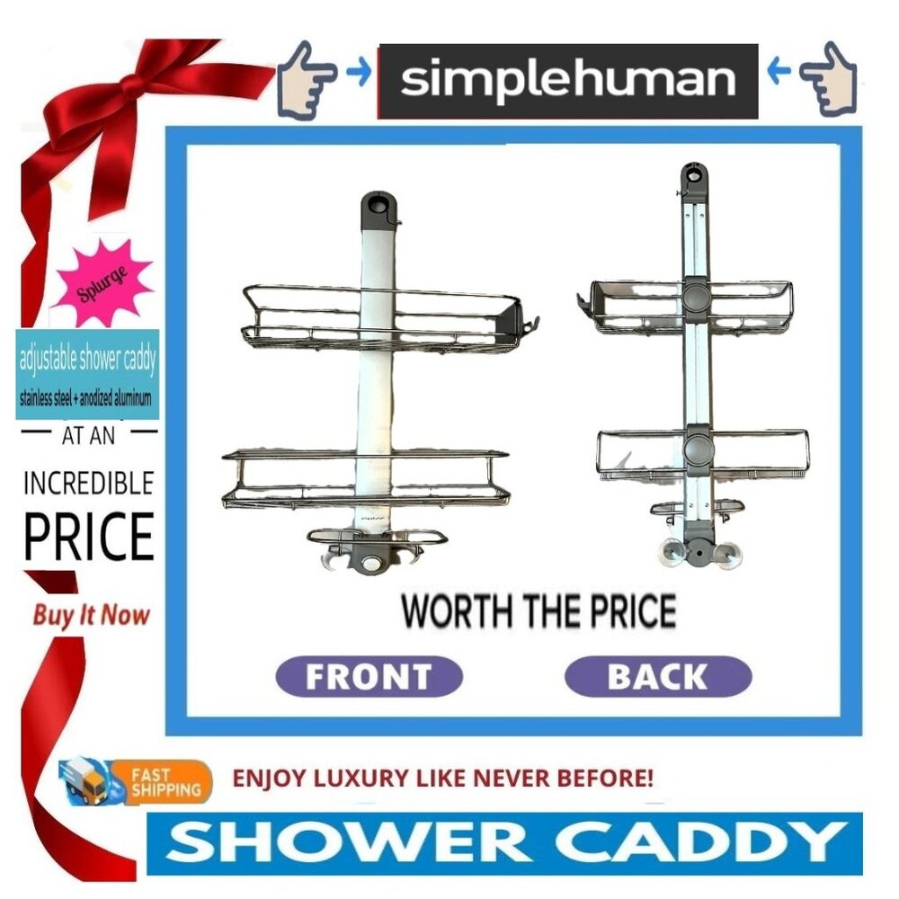 🛑 SIMPLEHUMAN ➕🆒 SHOWER CADDY Adjustable Stainless Steel Aluminum💸BUY NOW❗